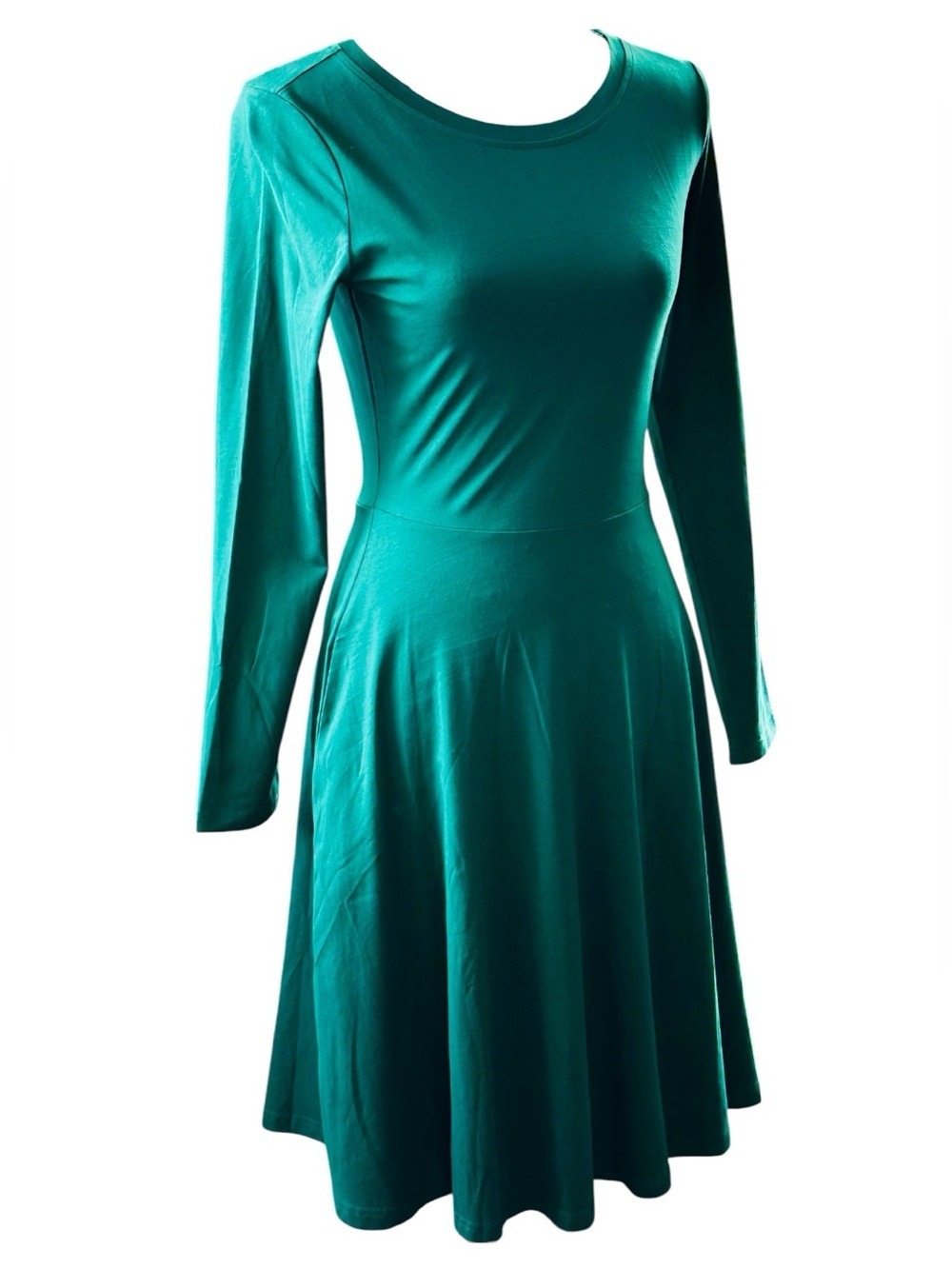 Women’s Emerald Green Long Sleeve Fit-and-Flare Dress